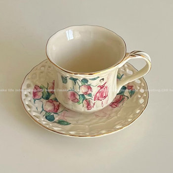 Retro ເອີຣົບຕອນບ່າຍຊາ Rose ສາວສີບົວ Lady Ceramic ຈອກກາເຟ Saucer ຈອກດອກຂອງປະທານແຫ່ງ