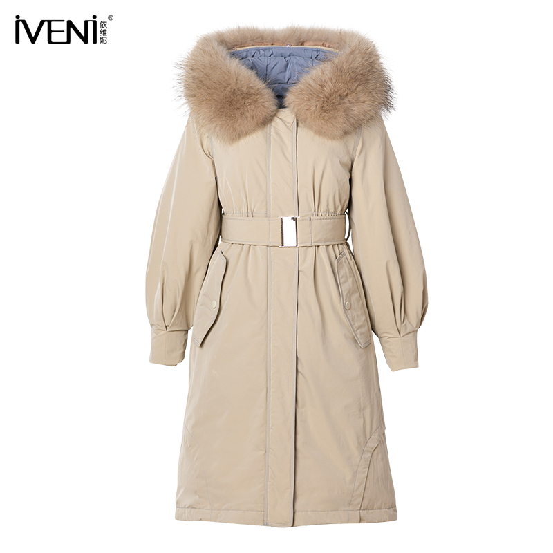 IVENI/依維妮2022冬裝中長款貉子毛領加厚白鴨絨90% 羽絨服外套女_依維妮服飾旗艦店_女裝_女士精品