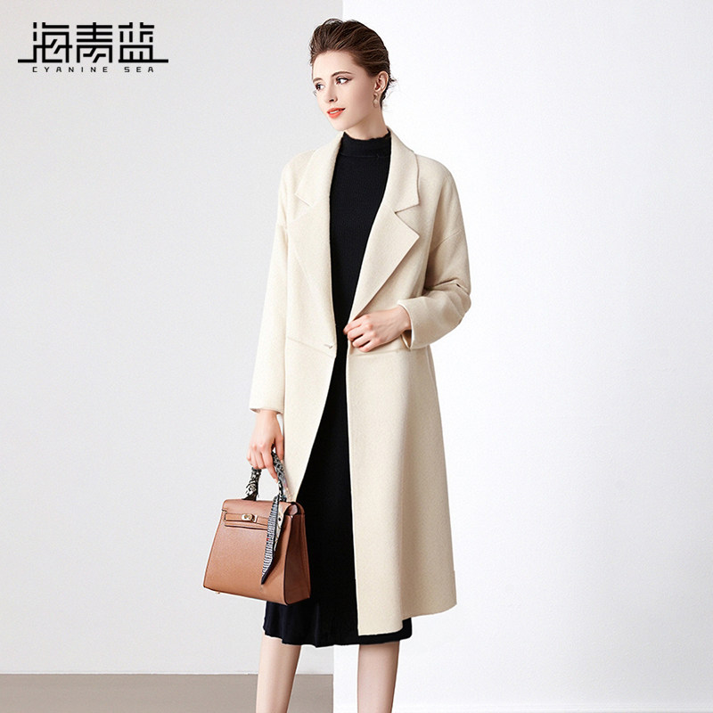 海青蓝2025秋冬新款高级感羊毛大衣中长款牛角扣过膝慵懒毛呢外套,淘宝优惠券,粉丝福利购,淘宝优惠卷