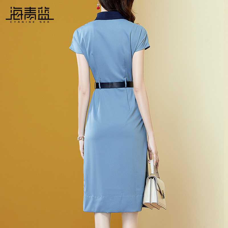 海青蓝气质女神范连衣裙女一步裙子 海青蓝连衣裙