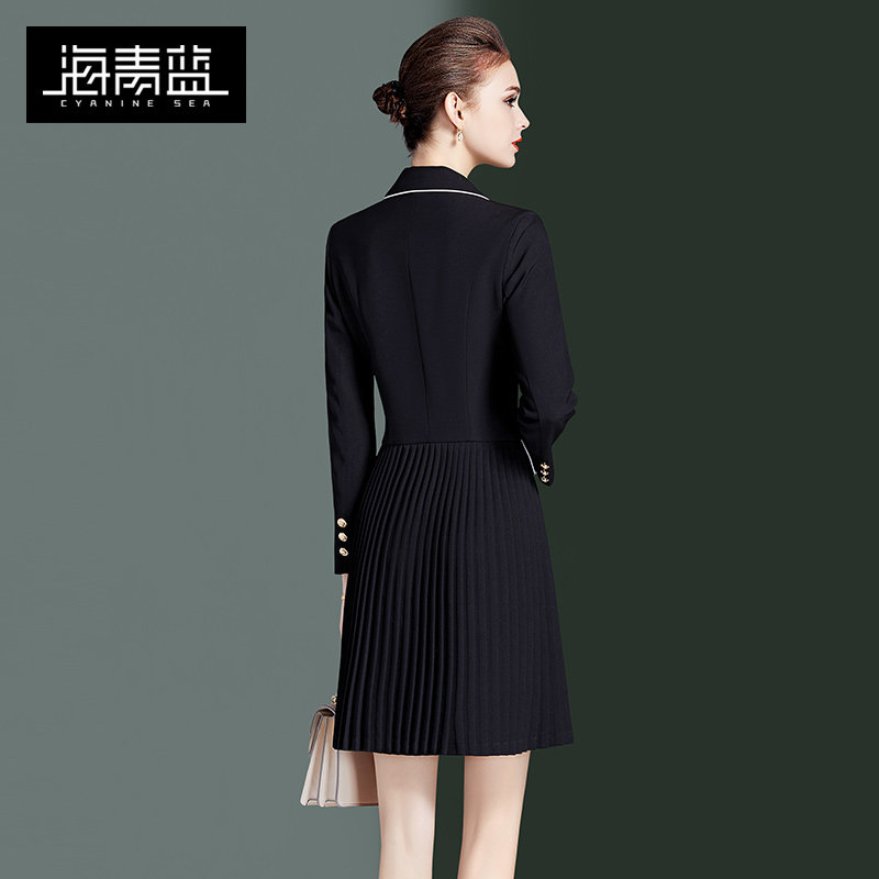 海青蓝气质女神范秋装2020年连衣裙 海青蓝连衣裙