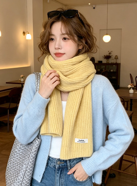 显白奶油黄围巾韩系女秋冬季保暖