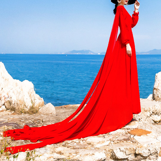 Super fairy fashionable super long dress silk mulberry silk