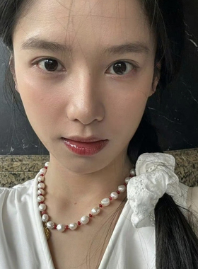 张婧仪同款串珠不规则巴洛克天然淡水珍珠贝壳玉石海螺锁骨项链女