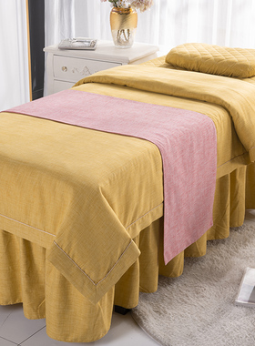 棉麻美容院床罩四件套黄色高档