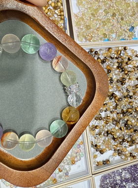 天然水晶多宝手链海蓝宝紫黄粉水晶白水晶金发晶原创设计能量手串