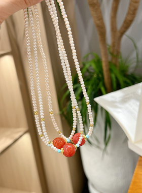 天然珍珠项链锁骨链南红路路通转运珠吊坠女款百搭饰品礼物送女友