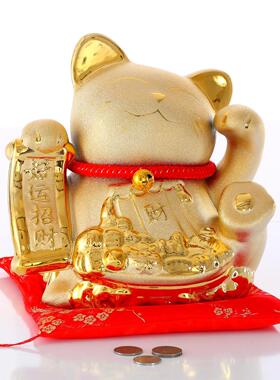 金色招财猫摆件大号陶瓷扑满