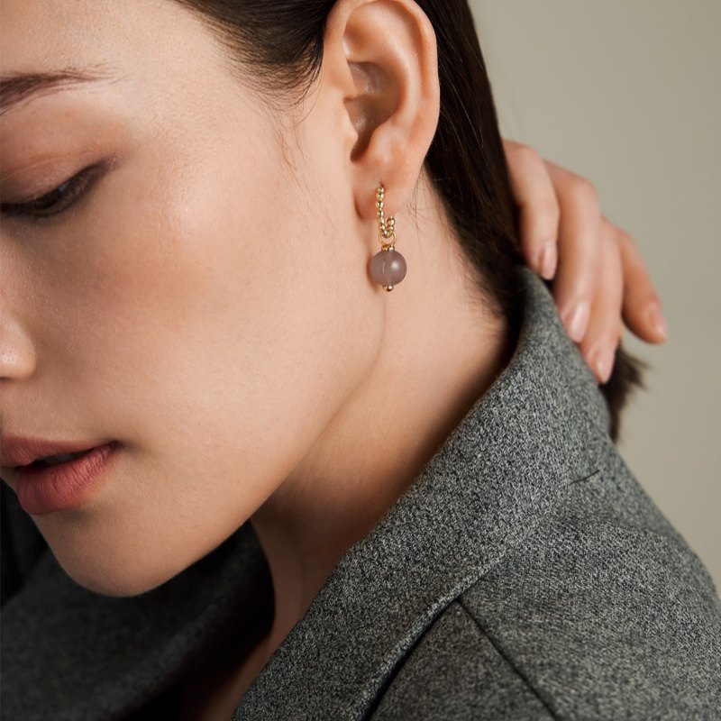 Fellala/翡拉拉「满月」系列设计感时尚潮流灰玛瑙耳环原创耳饰,淘宝优惠券,粉丝福利购,淘宝优惠卷