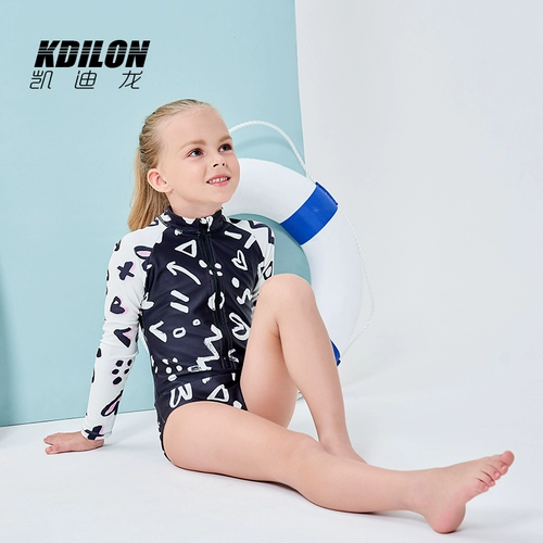 Детский лонгслив, модный милый купальник с молнией, защита от солнца, подходит для подростков