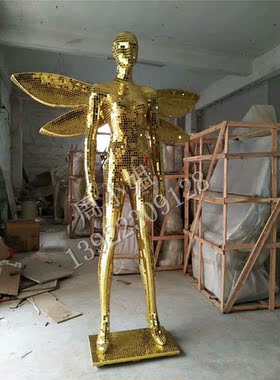 玻璃钢镜片马赛克模特天使雕塑