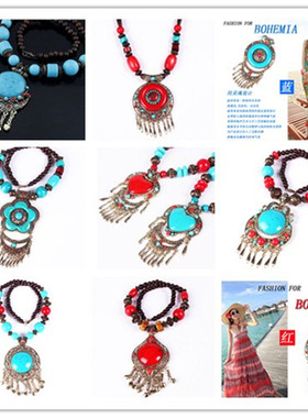 民族风海洋长款女项链大颗宝石