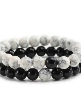 Set Bracelet Couples Distance Black White Natural Lava