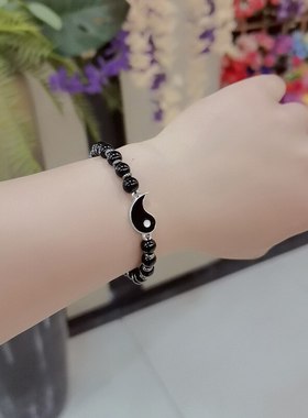 2pc Glass Ball Bracelet For Both Men And Women Black And