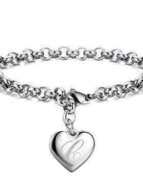 925 Sterling silver Fine 26 Letter women men chain Bracelet
