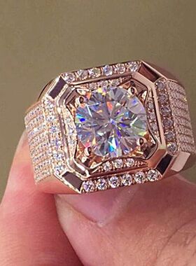Big White Crystal CZ Ring For Women Men Gold Color Hip Hop