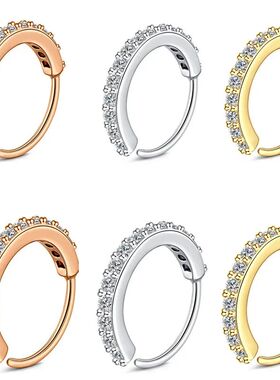 Cubic Zircon Fake Nose Ring for Women Stainless Steel Round