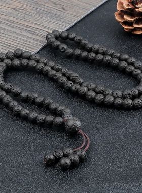 6mm Black Natural Lava Stone Bracelet Meditation Prayer