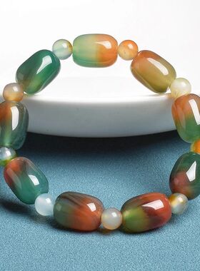 Natural Green Peacock Agates Bracelet Women Elegant Drum