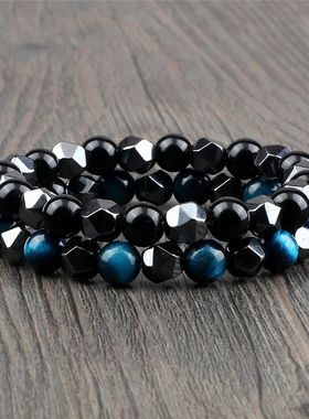 2pcs Irregular Hematite Lava Stone Bracelet Men Fashion 8mm