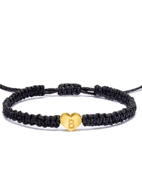 Handmade A-Z 26 Letter Heart Bracelet Woven Baided Rope