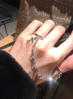 Men Punk Silver Color Plated Cross Chain Ring For Women