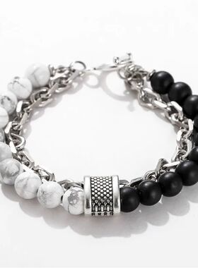 1 PCs Fashion Punk Frosted Stone Chain Geometric Double