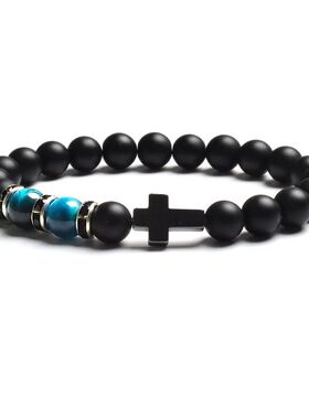 Fashion Religion Cross Men Women 8mm Natural Stone Tiger
