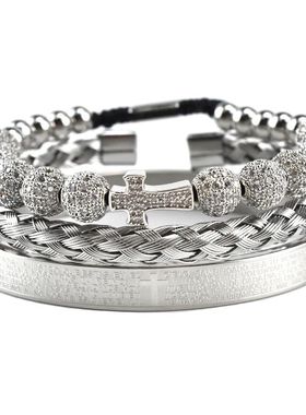 Fashion Royal CZ Cross Charm Bracelets For Men Stainless