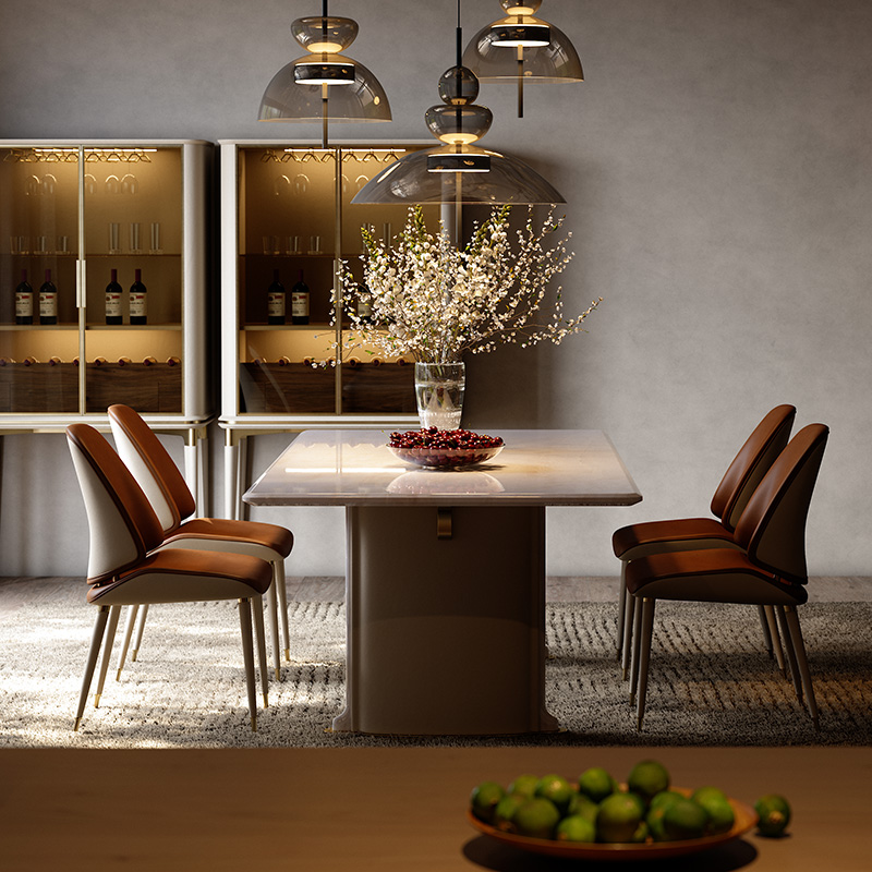 魅力大师级天然奢石餐桌 别墅客厅横厅饭桌家用大理石长方形餐桌 - 图1