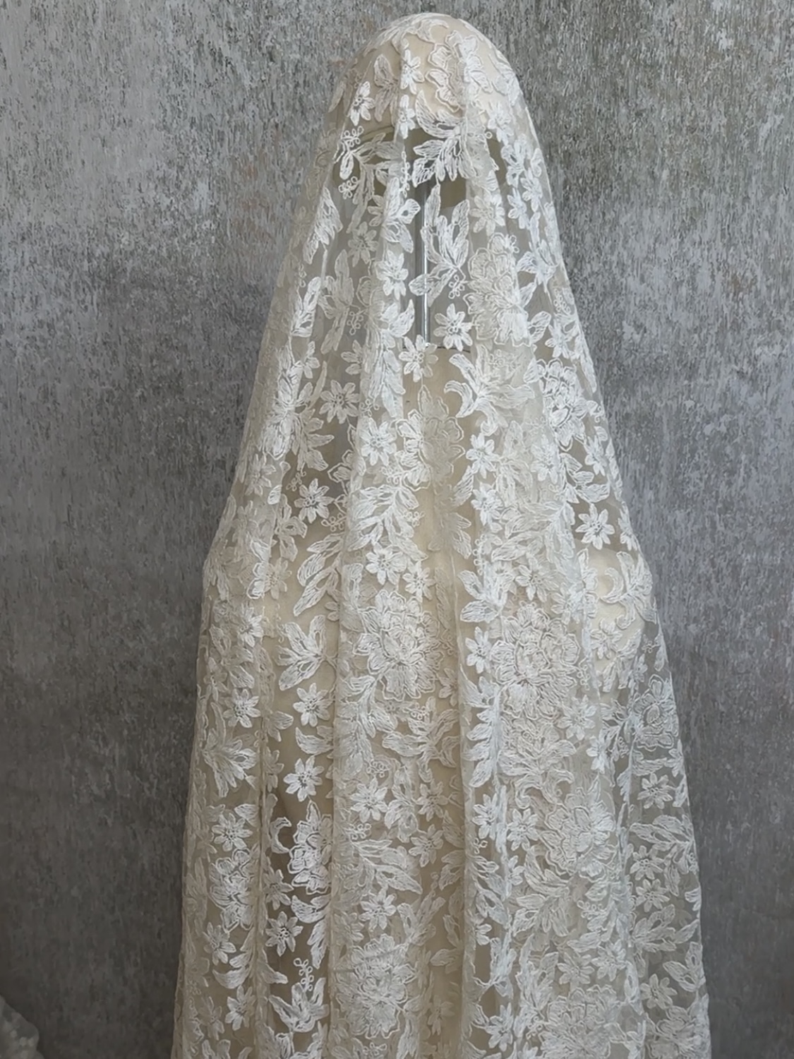 米色刺绣柔软绣花布料桌布蕾丝服装婚纱连衣裙子Diy面料婚纱辅料 - 图1