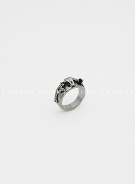 kammerhopa 设计师品牌925银骷蕾丝立体骷髅拼花卉戒指新品男女款