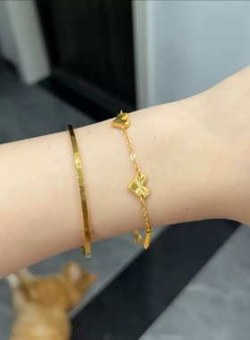 镭射爱心五花手链女小众轻奢高级感亮面心形沙金假金仿真黄金首饰