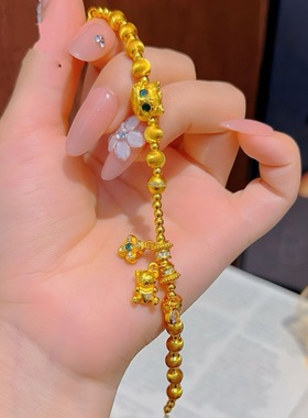 金店同款沙金四叶草小熊猫眼珠手链女转运珠DIY碧眼小猫手串配饰