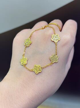 沙金饰品龙鳞五桃花手链女仿黄金小众轻奢高级感手饰久不掉色配饰