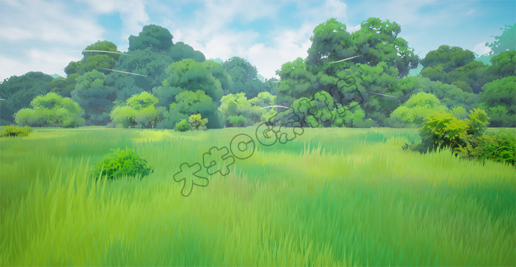 UE4虚幻5卡通灌木丛林风格化密林日系二次元小花草地远景树林场景 - 图2