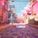 UE5 unreal Ghibli movie-level cartoon stylized Japanese shop street pink town Miyazaki scene