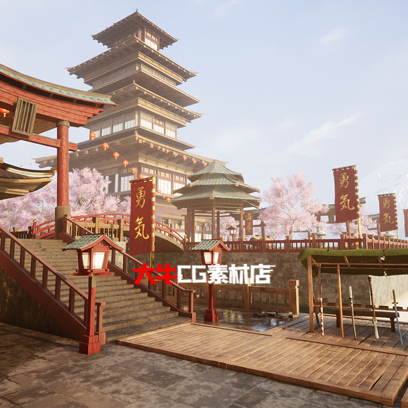 UE4虚幻5 大型模块化古风灯笼街道 商业街古建筑群场景