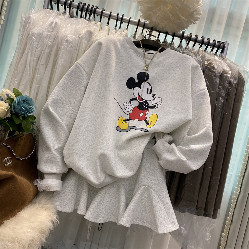 韩国东大门圆领chic港风婴儿绒卫衣短裙套装A字鱼尾半身裙两件套,淘宝优惠券,粉丝福利购,淘宝优惠卷