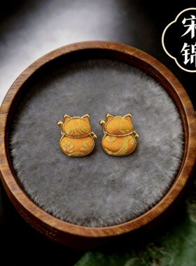 成品国风宋锦金黄色耳钉项链手链新中式汉服耳饰耳环复古耳环女