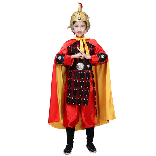 儿童古代将军岳飞盔甲演出服杨家将花木兰古装战袍成人士兵表演服 - 图3