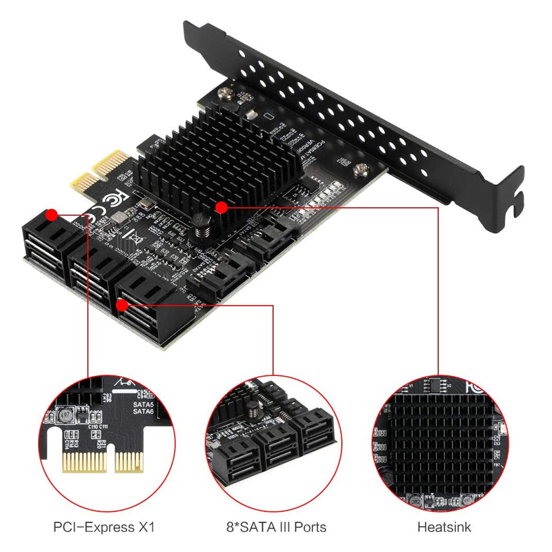 SATA3.0扩展卡4口6口8口转PCI-E转IPFS硬盘6G支持黑群晖88SE9215 - 图2