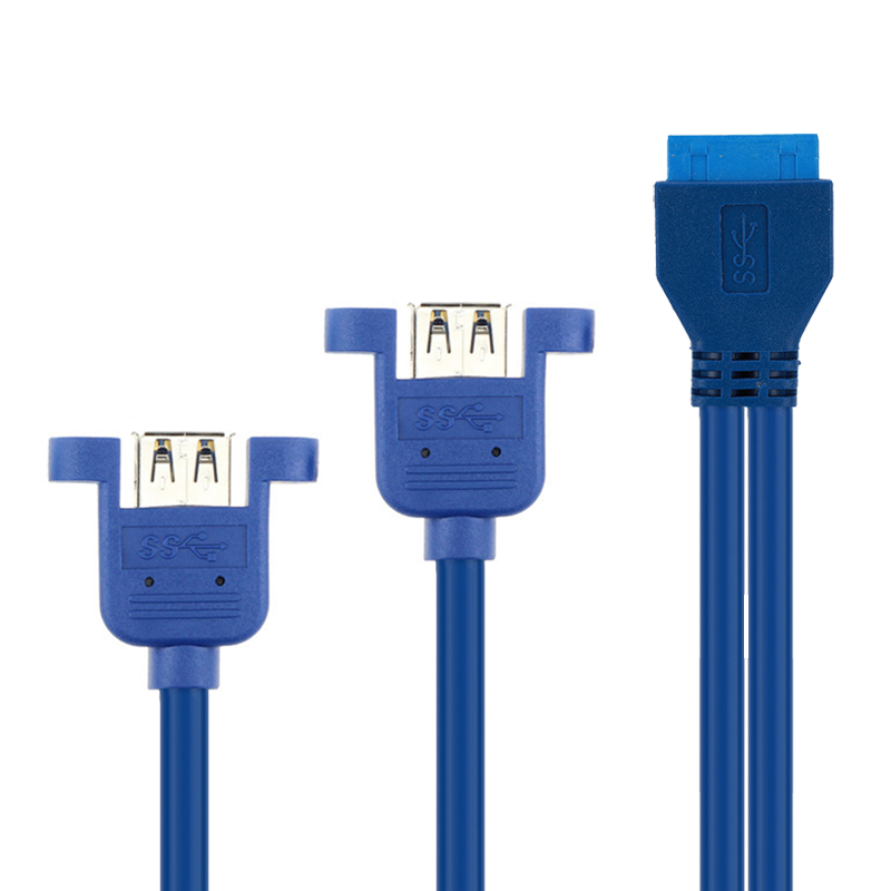 包邮USB3.0前置面板线带耳朵挡板线19针20Pin转2口转接线DIY机箱 - 图3