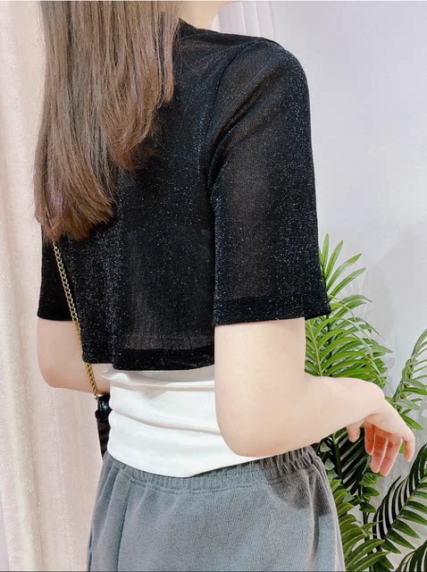 ເສື້ອຢືດ cardigan ແຂນສັ້ນກະທັດຮັດ