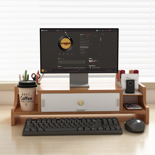 电脑增高架办公室台式带抽屉显示器支架桌面收纳架子办公桌置物架 - 图3