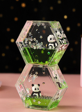 大熊猫创意液体滑梯油滴沙漏手机支架解压情绪稳定神器桌面摆件