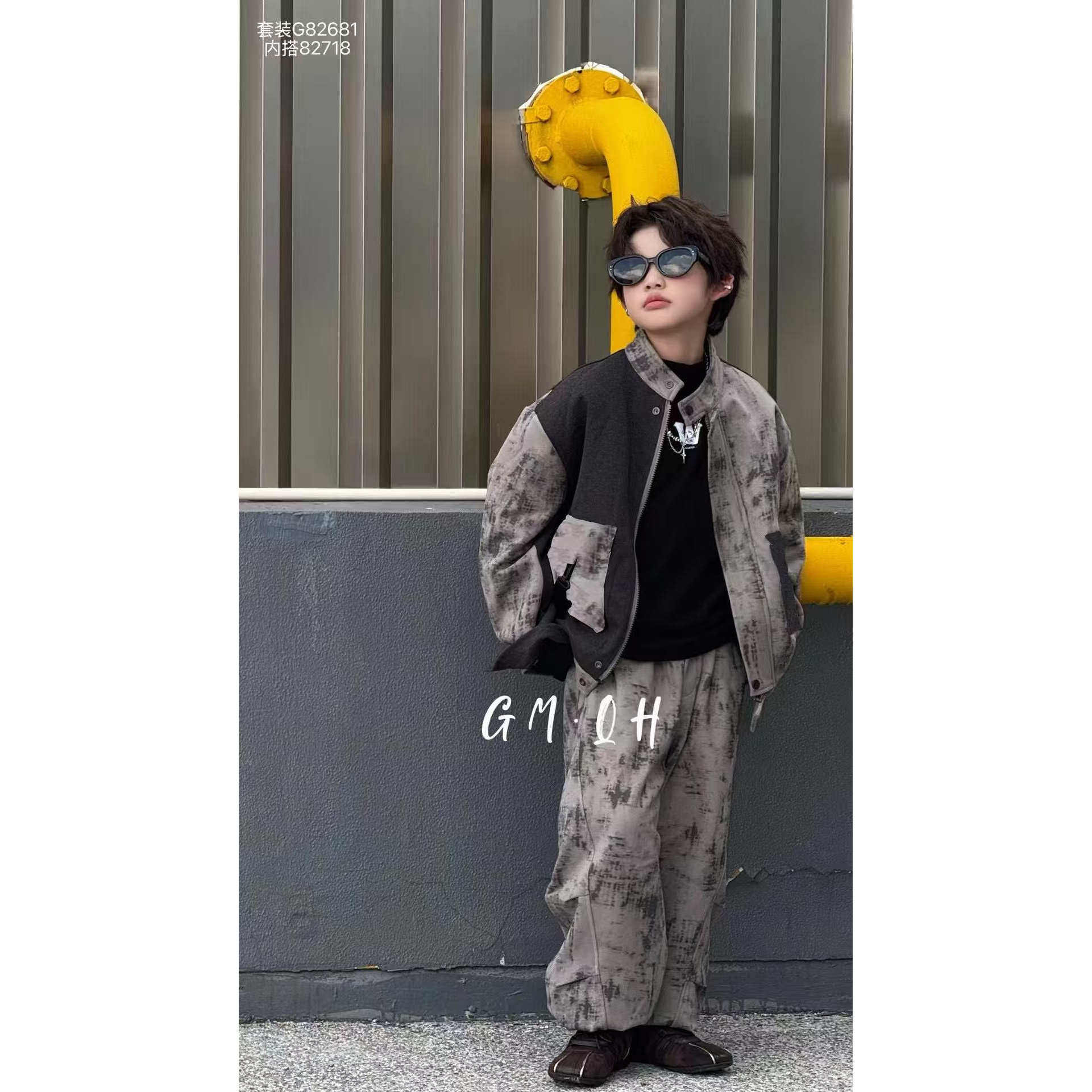 男童扎染工装两件套儿童秋冬加绒加厚立领外套中大童帅气时尚套装,淘宝优惠券,粉丝福利购,淘宝优惠卷