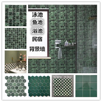 pool fish pool large flower green ceramic mosaic retro ink green tile folk sink pool balcony ground brick non-slip