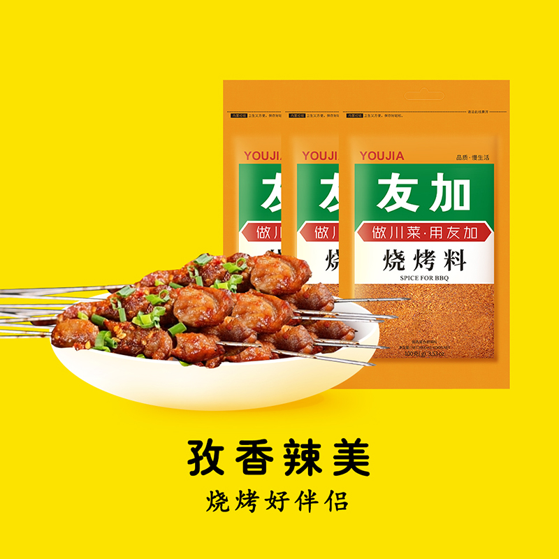 友加烧烤料100g*3袋麻辣撒料淄博烧烤调味料四川烤串蘸料腌料干碟-图3