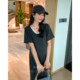 
AMUM maternity dress retro free ~ French short-sleeved dress loose and versatile fake two-piece slim skirt